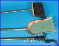 Brass Fireplace Tool Stand, Shovel, Poker, Broom 4 Piece Set