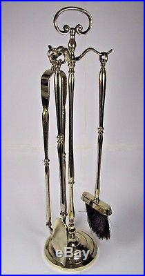 Brass Fireplace Tools Set French Ornate Antique Stand Broom Tongs Shovel