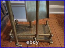 Brass Fireplace Tools Set Piece & Stand Heavy tongs shovel poker tool VTG