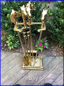 Brass Horse Head Handle Fireplace Tool Set Home Ranch Cabin Exc