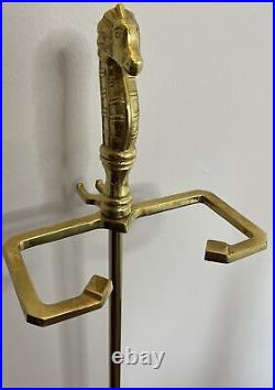 Brass Seahorse-Head Fireplace Tools & Stand
