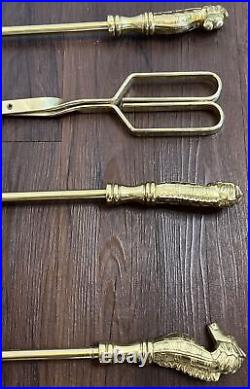 Brass Seahorse-Head Fireplace Tools & Stand