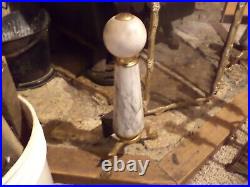 Brass Tone & marble Solid 5-Piece Fireplace Tool & Stand Set & Screen & Andirond