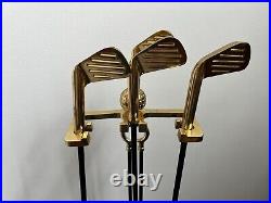 Brass/cast Iron 5 Piece Golf Club & Ball Handle Fireplace Tool Kit