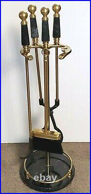 Brass marble fireplace tools stand MISSING SHOVEL broom poker tongs heavy Taiwan