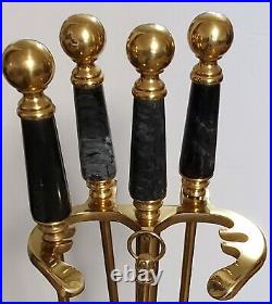 Brass marble fireplace tools stand MISSING SHOVEL broom poker tongs heavy Taiwan