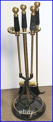 Brass marble fireplace tools stand MISSING SHOVEL broom poker tongs heavy Taiwan