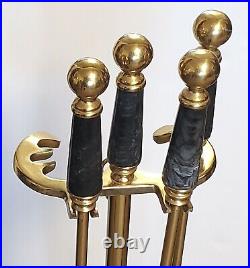 Brass marble fireplace tools stand MISSING SHOVEL broom poker tongs heavy Taiwan