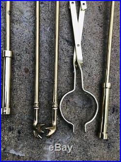 Bright Vintage Brass Fireplace Tool Set Broom Shovel Claw Tongs Poker Claws