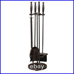 Bronze 5-Piece Fireplace Tool Set With Cylinder Handles And Heavy Weight Steel