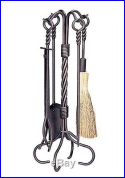 Bronze Fireplace Tools 5 Piece Set Vintage Hearth Metal Stand Shovel Poker Tongs