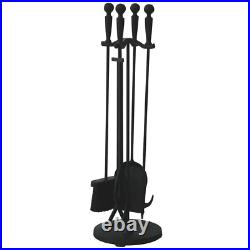 Brushed Black 5-Piece Fireplace Tool Set with Double Rods and Heavy Weight Steel