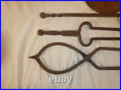 Brutalist Hand Wrought Fire Place Tools And Stand