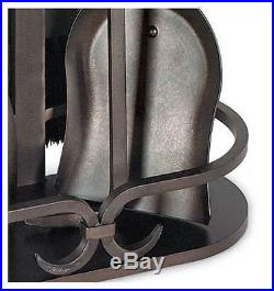 Burnished Black 5-Pc Iron Gate Fireplace Toolset w Stand ID 27264
