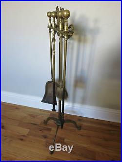 C. 1920 Antique 5-Piece OLD BRASS 36 Tall Fireplace Tool Set with ARABIAN CAMEL