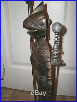 CAST IRON Knight in Suit of Armor FIREPLACE HEARTH Tool set