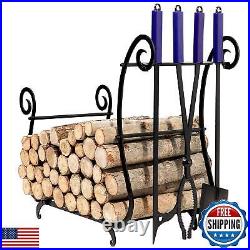 CKLT Fireplace Tools Set with Firewood Rack Log Holder and 28 Fire Poker Ton