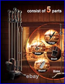 COMFYHOME 5-Piece Fireplace Tools Set 32'', Heavy Duty Wrought Iron Fire Place T