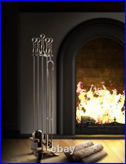 COMFYHOME 5-Piece Fireplace Tools Set 32'', Heavy Duty Wrought Iron Fire Place T