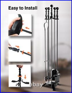 COMFYHOME 5-Piece Fireplace Tools Set 32'', Heavy Duty Wrought Iron Fire Place T