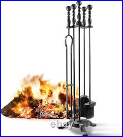 COMFYHOME 5-Piece Fireplace Tools Set 32'', Heavy Duty Wrought Iron Fire Place T