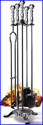 COMFYHOME 5-Piece Fireplace Tools Set 32'', Heavy Duty Wrought Iron Fireplace Too