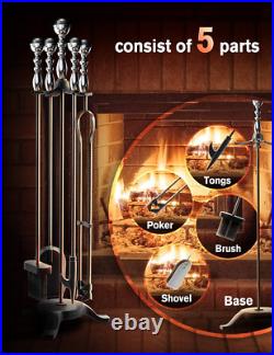 COMFYHOME 5-Piece Fireplace Tools Set 32'', Heavy Duty Wrought Iron Fireplace Too