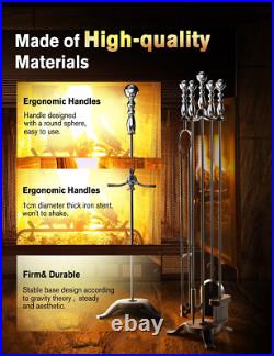 COMFYHOME 5-Piece Fireplace Tools Set 32'', Heavy Duty Wrought Iron Fireplace Too