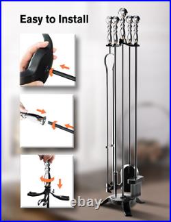 COMFYHOME 5-Piece Fireplace Tools Set 32'', Heavy Duty Wrought Iron Fireplace Too