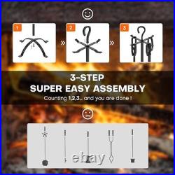 COMFYHOME Fireplace Tools 5 Pcs 31-Inch Wrought Iron Fireplace Tools Set with