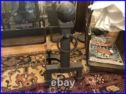 COMPLETE ANTIQUE ARTS CRAFTS FIREPLACE HEARTH SET ANDIRONS SCREEN TOOLS 1920s