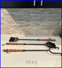 Cast Iron 3 Piece Fire Place Tool Set With Stand VTG