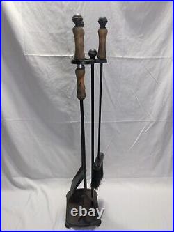 Cast Iron 3 Piece Fire Place Tool Set With Stand VTG