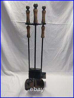 Cast Iron 3 Piece Fire Place Tool Set With Stand VTG