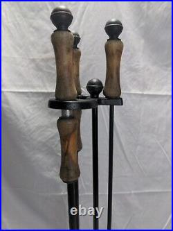 Cast Iron 3 Piece Fire Place Tool Set With Stand VTG