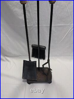 Cast Iron 3 Piece Fire Place Tool Set With Stand VTG