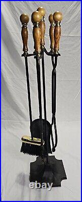 Cast Iron 4 Piece Fire Place Tool Set With Stand Vintage