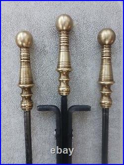 Cast Iron Brass Handle Fireplace Hearth Tools Stoker Poker Brush Broom Log