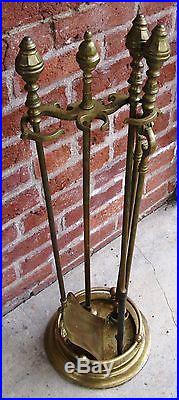 Classic 19C Federal Style Brass Fireplace Tool Set Heavy 3pc Stand