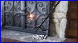 Compact Size Hand-Forged Fireplace Tool Set, Black Wrought Iron Classic Design