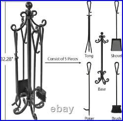 Complete Black Wrought Iron Fireplace Tool Set Ergonomic and No Assembly