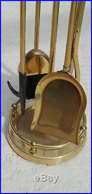 Contemporary Fireplace Tool Set Polished Brass Includes Stand and Andirons