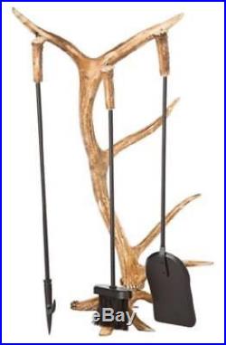 Crafted Real Antler Fireplace Tool Set Elk Deer Antler Stand Shovel Poker Broom
