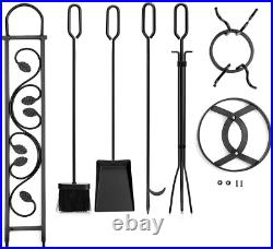 DOEWORKS 5 Pieces Fireplace Tools Sets with Handles Wrought Iron Fire Tool Set f