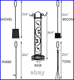 DOEWORKS 5 Pieces Fireplace Tools Sets with Handles Wrought Iron Fire Tool Set f