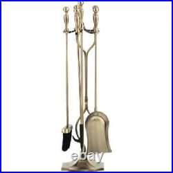 Dagan 4532 Fireplace Tool Set Rail on Base Antique Brass 5 Piece