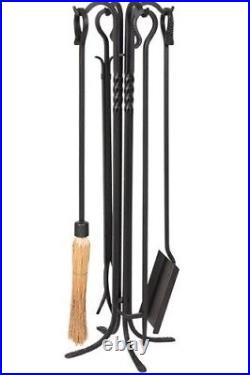 Dagan 5824 Wrought Iron Fireplace Tool Set Corn Broom, Black 5 Piece