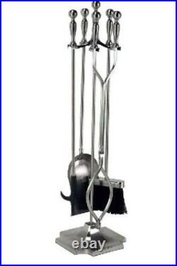 Dagan 7532 Fireplace Tool Set Rail on Base, Pewter 5 Piece