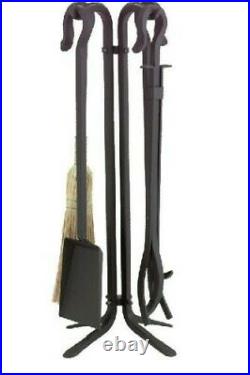 Dagan 7601 Wrought Iron Fireplace Tool Set Corn Broom, Black 5 Piece