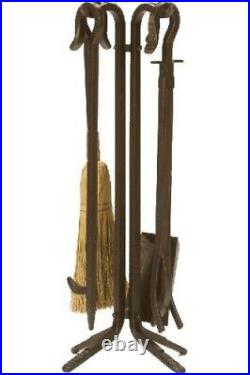 Dagan 7604 Wrought Iron Fireplace Tool Set Corn Broom, Bronze 5 Piece